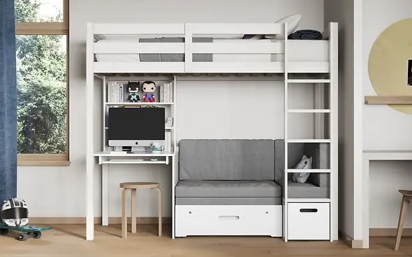 Noomi Eino White Highsleeper With Futon Sofa And Desk (FSC-Certified)
