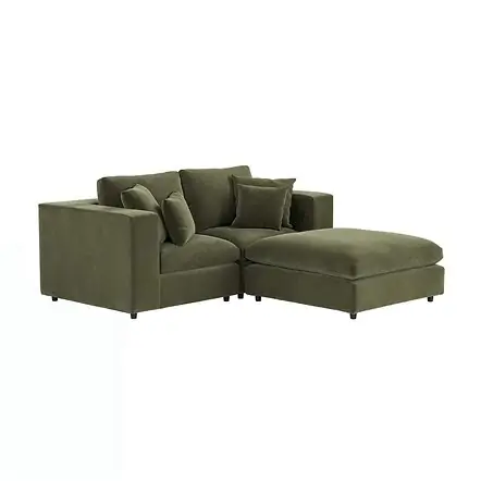 SOLACE+CO Asher 3 Seater Sofa with Reversible Footstool Khaki Green Velvet