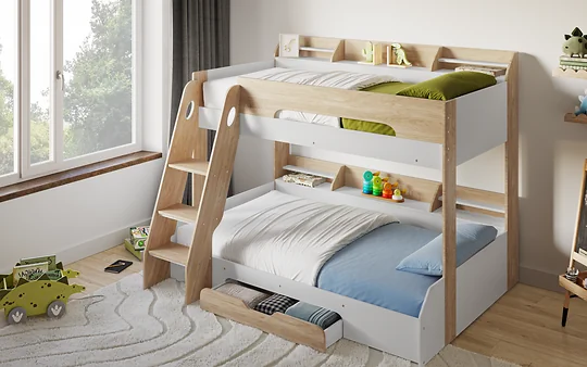 Flair Flick Triple Bunk Bed Oak With Storage