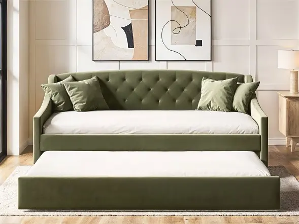 Flair Aurora Daybed with Trundle Khaki Green Velvet
