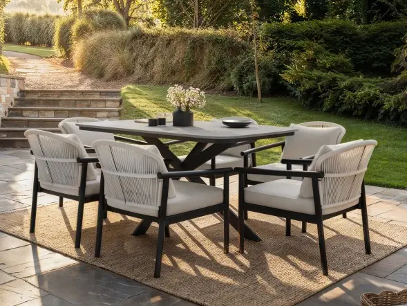 SOLACE+CO Eliza 6-seater garden dining table and chairs set in grey 
