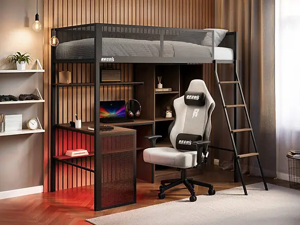 Recoil Graynite Metal Gaming High Sleeper with Shelf and Storage