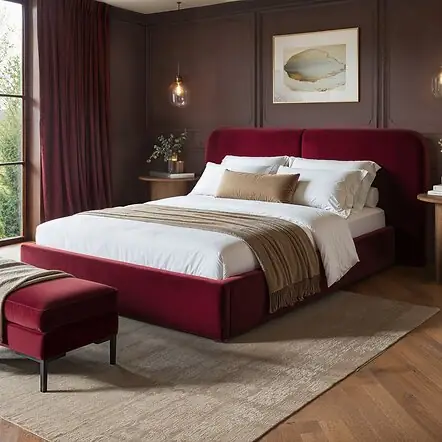 SOLACE+CO Lena Ottoman Bed with Pillow Headboard Velvet