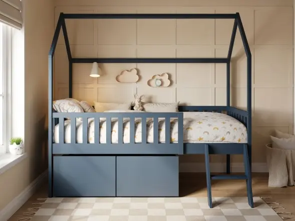 Flair Explorer Single Mid Sleeper House Bed with Toy Box White