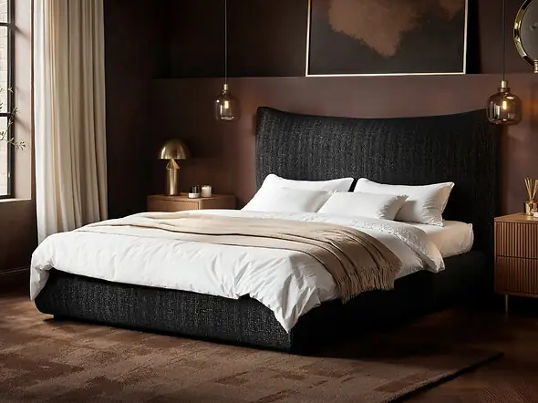 SOLACE+CO Miller Curved Headboard Bed Frame Black Chenille