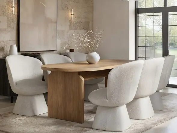SOLACE+CO Varm Ribbed Oval Dining Table with Aiko Chairs Set