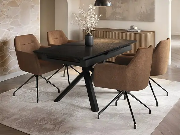 SOLACE+CO Lexi & Isla Dining Set - Extendable Table with 4 Swivel Chairs
