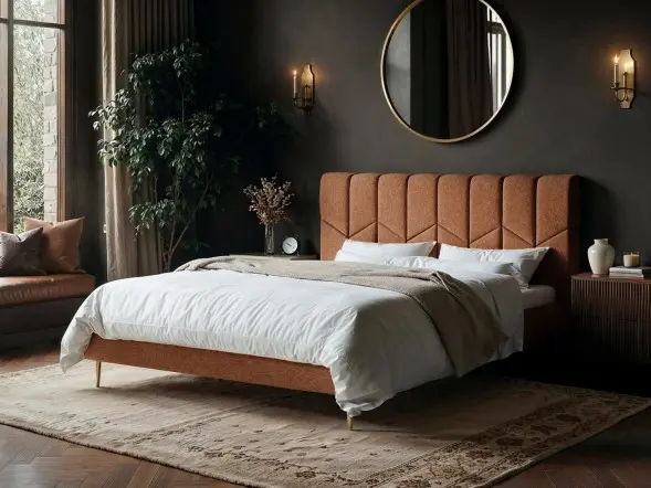 SOLACE+CO Isabela Chenille Upholstered Bed Frame with Chevron Headboard