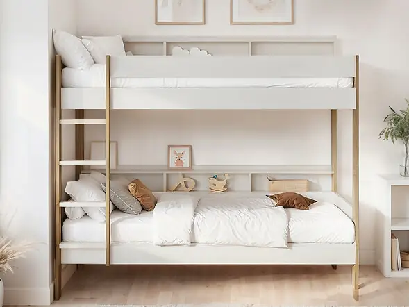 Noomi Bodie Bunk Bed with Shelves White Solid Wood (FSC-Certified)