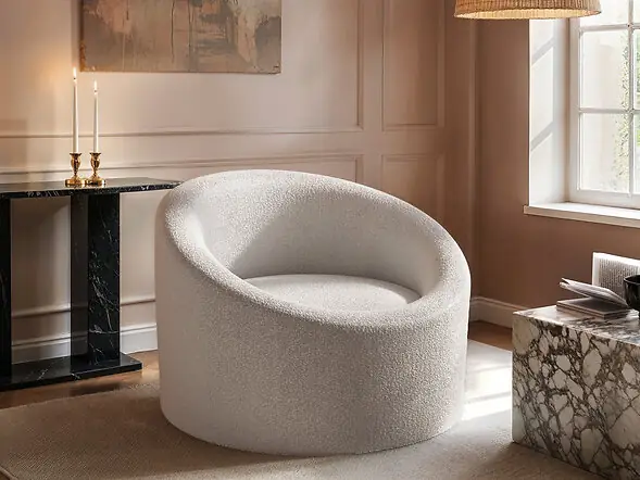 SOLACE+CO Amari Cream Boucle Accent Swivel Chair