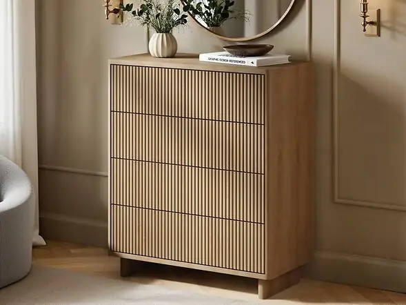 SOLACE+CO Velmor Ribbed Chest of 5 Drawers Oak