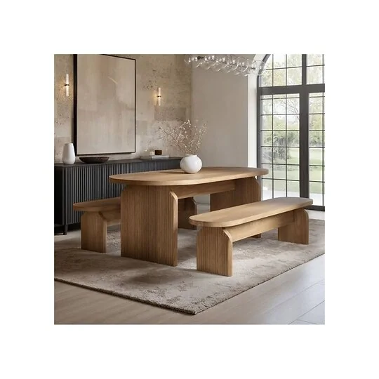 SOLACE+CO Varm ribbed oval dining table and bench set