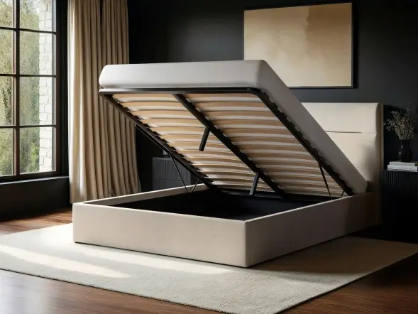 SOLACE+CO Nela Ottoman Bed Woven Fabric Cream