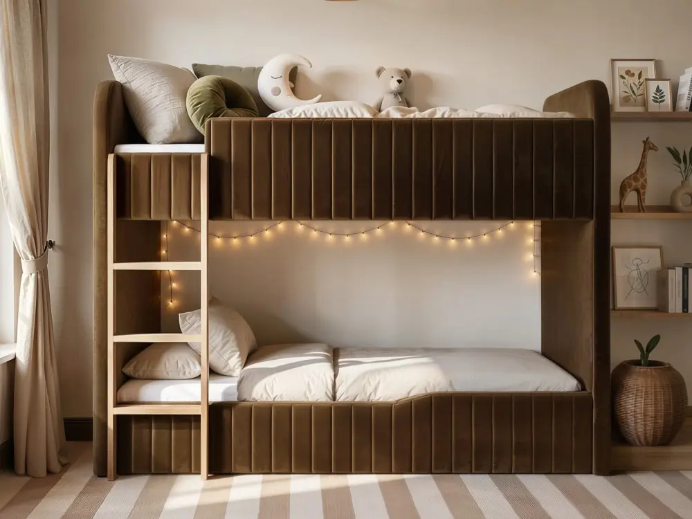 Flair Venna Single upholstered  Bunk Bed in brown velvet
