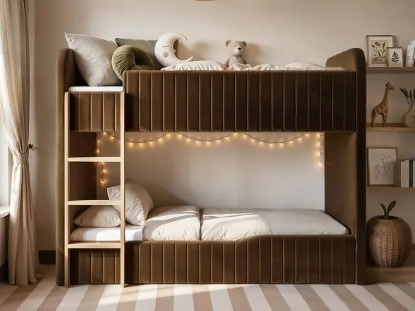 Flair Venna Single upholstered  Bunk Bed in brown velvet