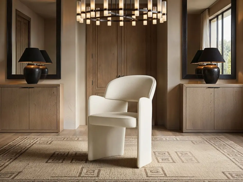 Estella beige modern dining chair with deep cushioned seat 