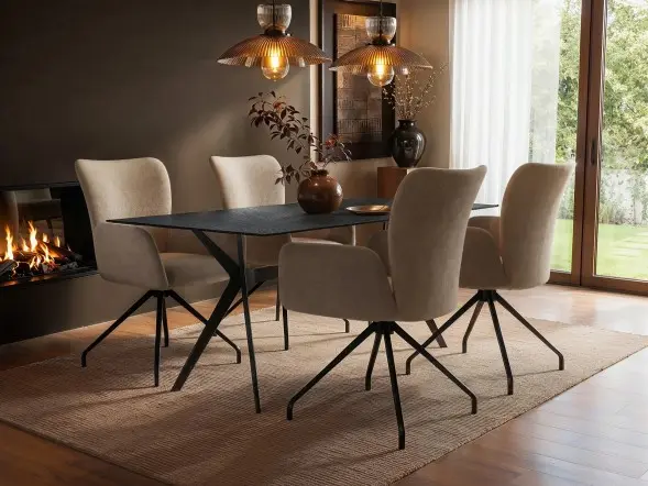 SOLACE+CO Emil Glass Dining Table with Kora Chairs Set