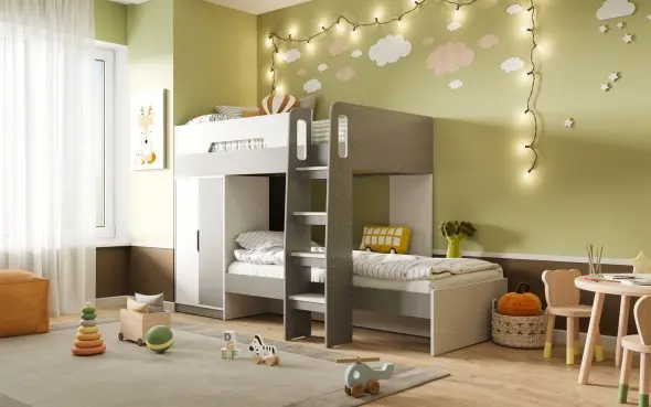 Flair Benito Bunk Bed with Wardrobe White & Grey