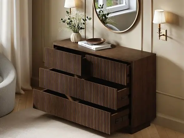 SOLACE+CO Velmor Ribbed Chest of 6 Drawers Walnut