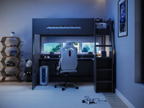 Flair Skyhigh Gaming High Sleeper Bed with Desk Anthracite