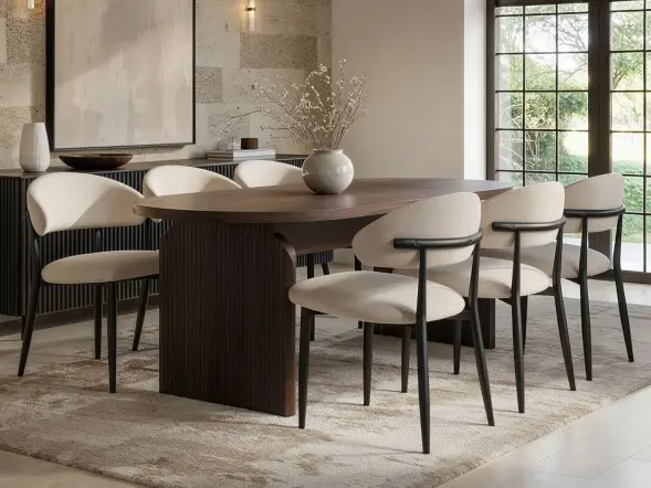 SOLACE+CO Varm & Cyra Dining Table Set with Beige Chenille Chairs
