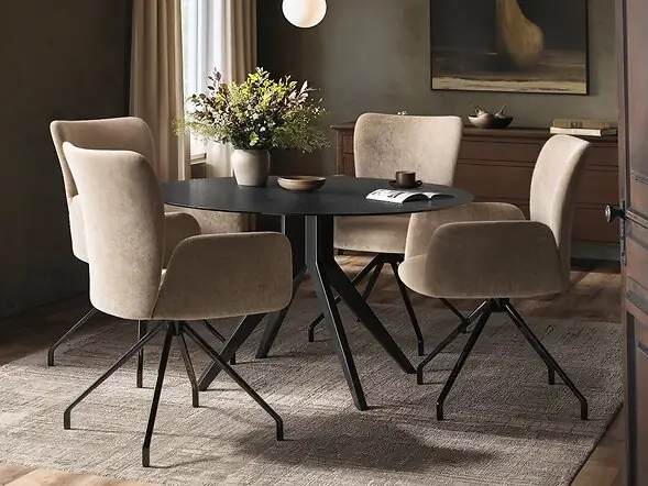 SOLACE+CO Emil Round Mottled Glass Dining Table with Kora Chairs Set of 4