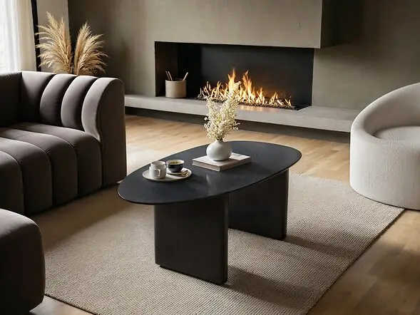 SOLACE+CO Emil Black Glass Oval Coffee Table