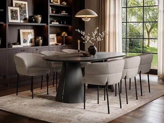 SOLACE+CO Ebony black extendable dining set with Elise chairs