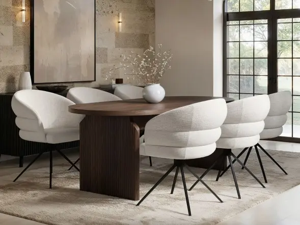 SOLACE+CO Varm Ribbed Oval Dining Table with Eira Chairs Set