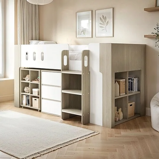 Flair Willow white and oak mid sleeper with desk