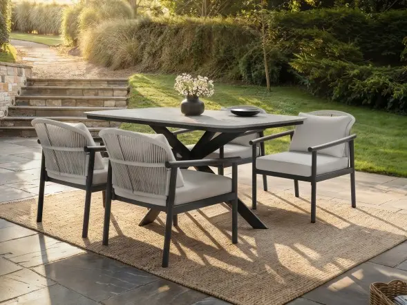 SOLACE+CO Eliza 6-seater garden dining table and chairs set in grey 
