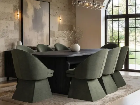 SOLACE+CO Varm Black Extendable Table & Aiko Green Chairs Dining Set