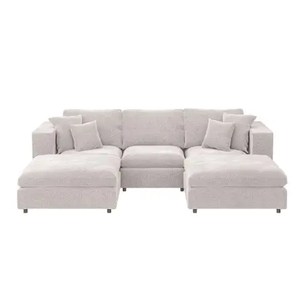 SOLACE+CO Asher U Shape Corner Sofa Bundle Beige Boucle