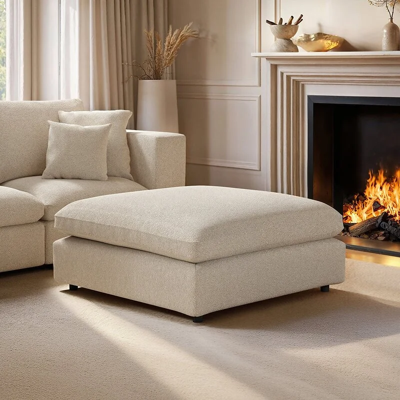 SOLACE+CO Asher Footstool Beige Boucle
