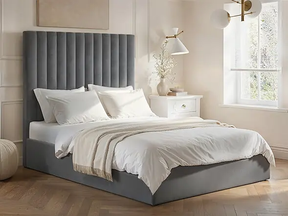 Flair Everley Ottoman Bed Grey Velvet