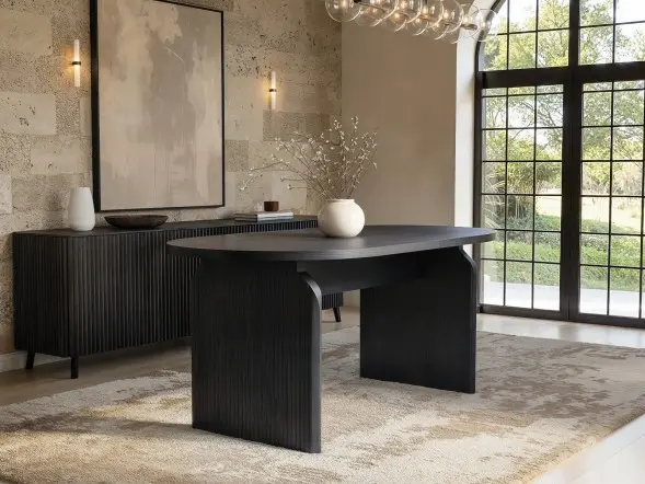 SOLACE+CO Varm Dining Set with Black Table, Bench & 4 Aiko Green Chairs