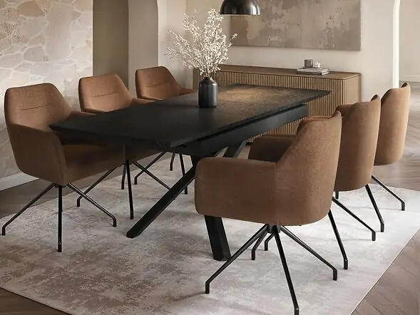 SOLACE+CO Lexi & Isla Dining Set - Extendable Table with 6 Swivel Chairs
