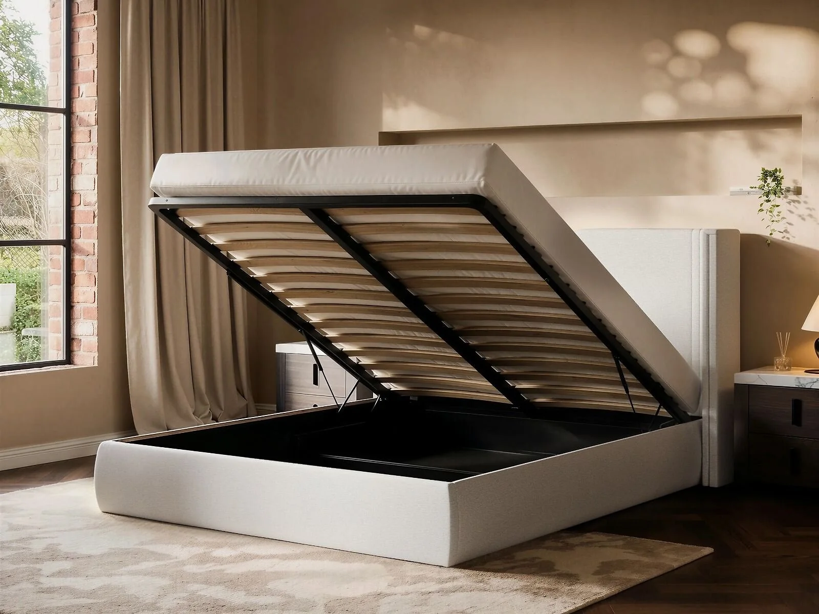 SOLACE+CO Lumen Ottoman Bed with LED Winged Headboard – view 8