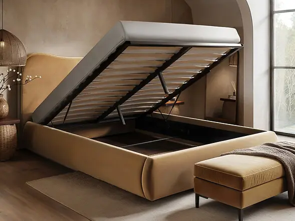 SOLACE+CO Ember velvet ottoman bed in Sand 
