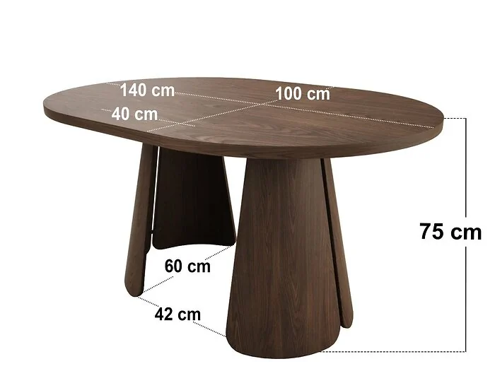 Dimensions diagram: SOLACE+CO Ebony 3-in-1 Round Extendable Dining Table Walnut