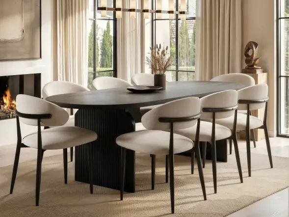 SOLACE+CO Varm black extending dining table and 6 chairs

