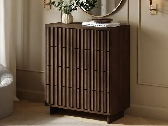 SOLACE+CO Velmor Ribbed Chest of 5 Drawers Walnut