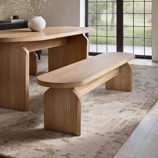 SOLACE+CO Varm Wood Effect Ribbed Dining Bench