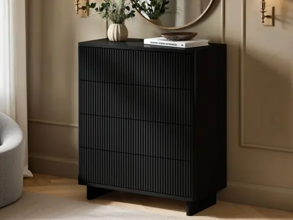 SOLACE+CO Velmor Ribbed Chest of 5 Drawers Black