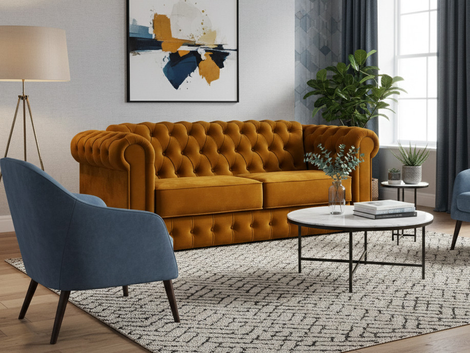 yellow sofa bed in living area
