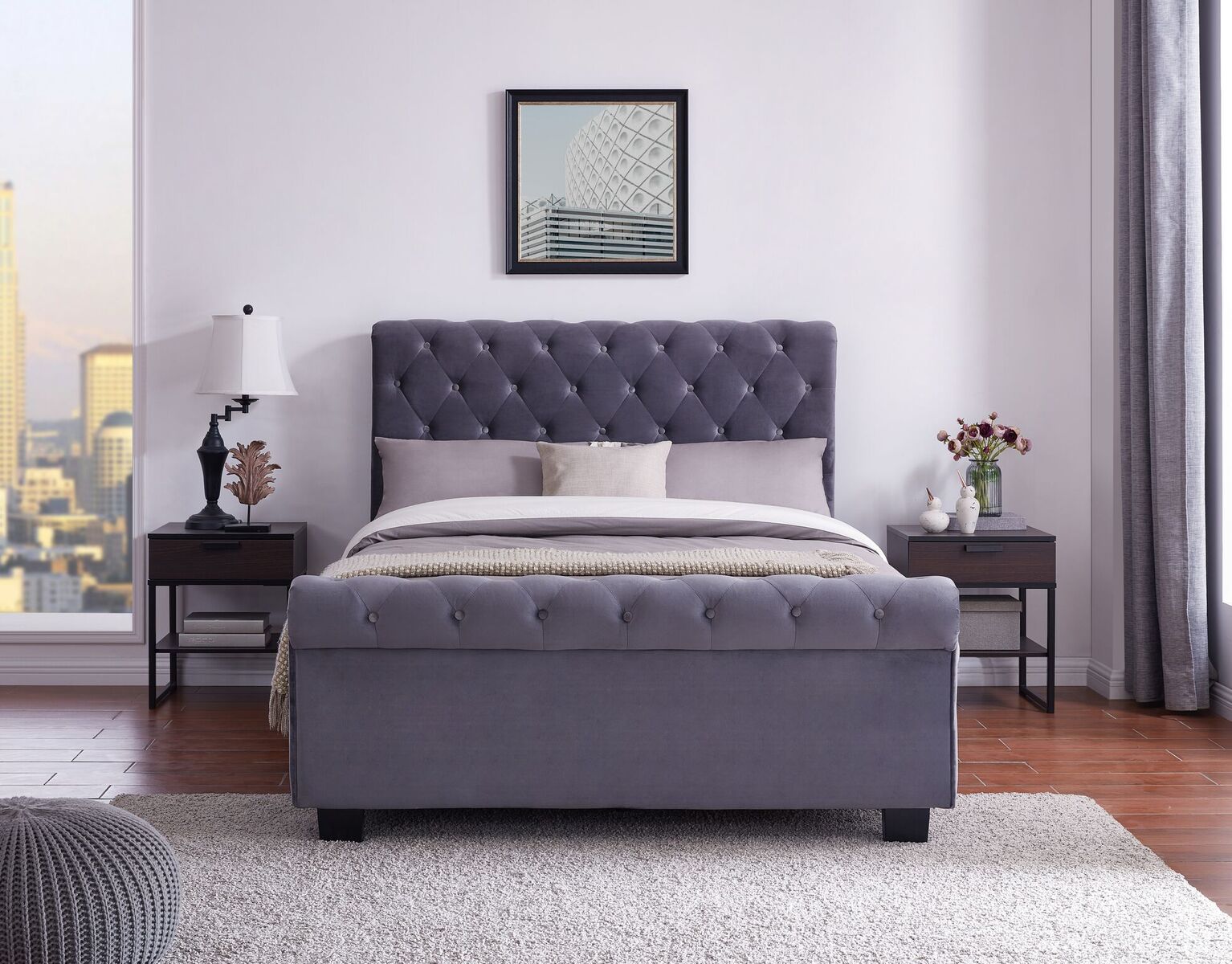 Velvet Sleigh Beds